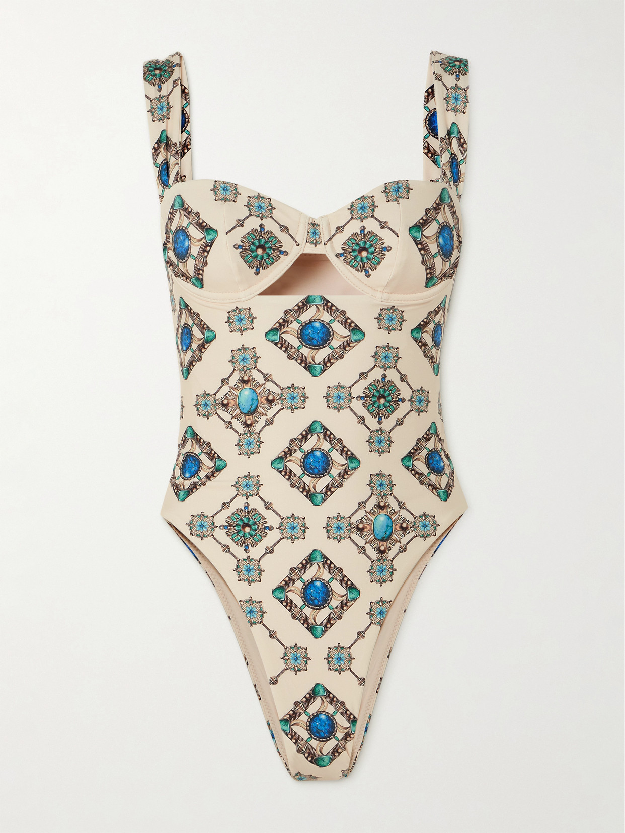 Agua By Agua Bendita Citrino Platero Cutout Printed Recycled Underwired Swimsuit In Cream
