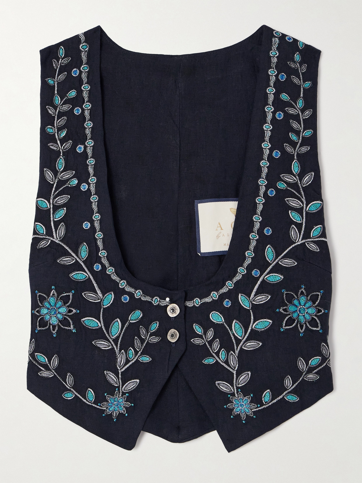 Esmeralda Relicario Embroidered Linen Cropped Top