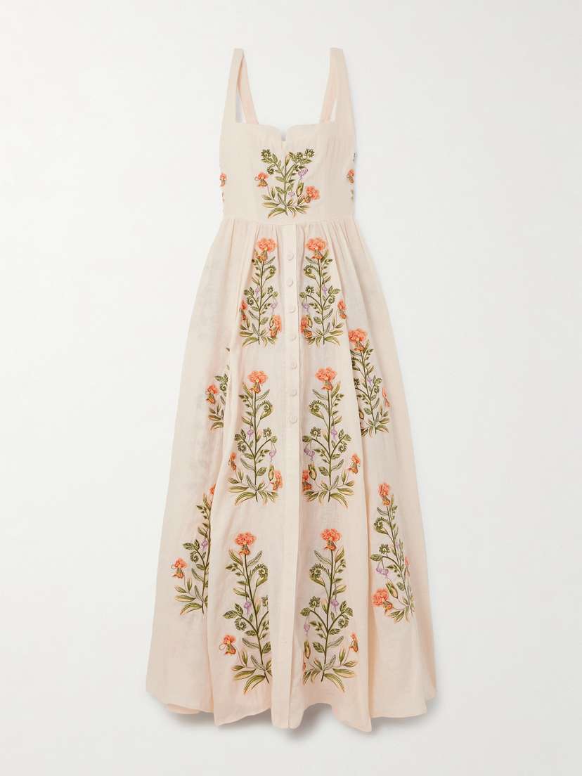 Agua by Agua Bendita Jaspe Cultivo Embroidered Linen Maxi Dress