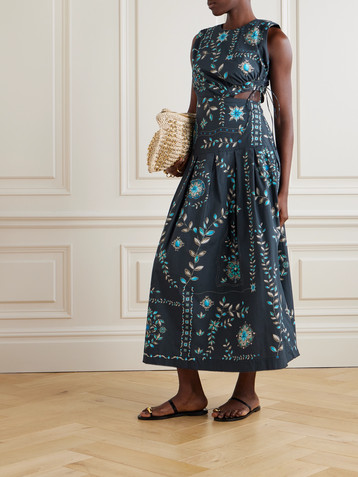 Agua by Agua Bendita Otoño Relicario pleated cut-out floral-print cotton-poplin midi dress