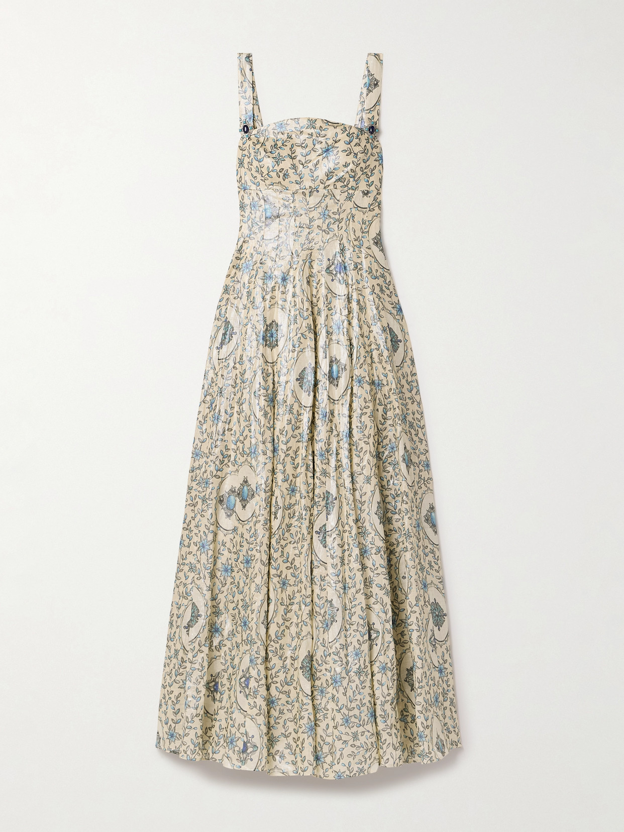 Shop Agua By Agua Bendita Aguamarina Platero Floral-print Linen Maxi Dress In Cream