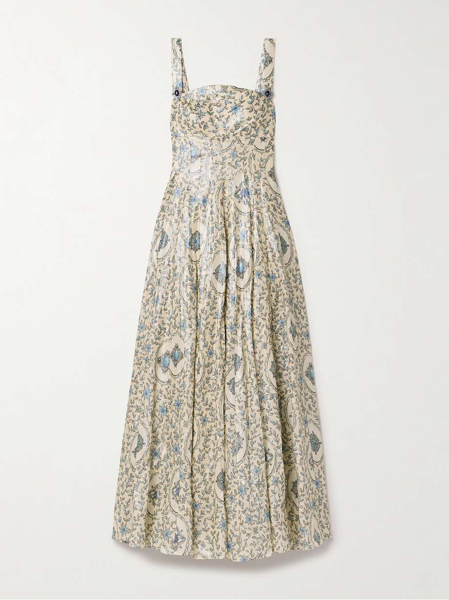 aguamarina platero floral-print linen maxi dress