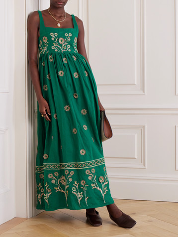 Agua by Agua Bendita Barbara Esmeralda appliquéd embroidered linen maxi dress