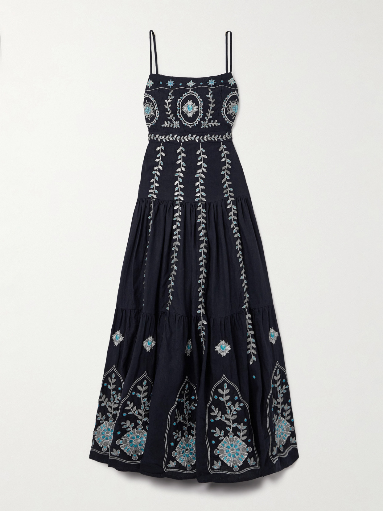 Shop Agua By Agua Bendita Lima Relicario Embroidered Linen Maxi Dress In Black