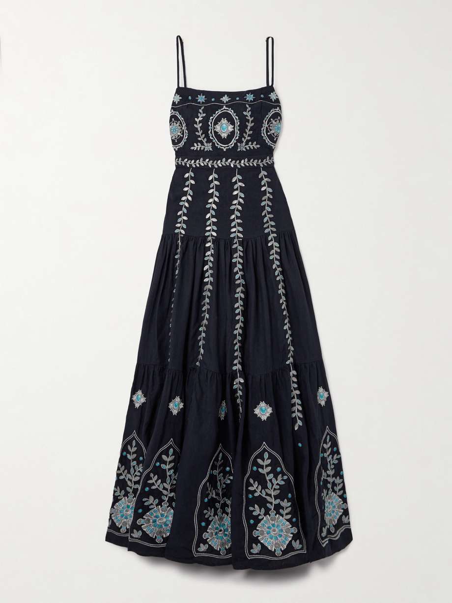 lima relicario embroidered linen maxi dress