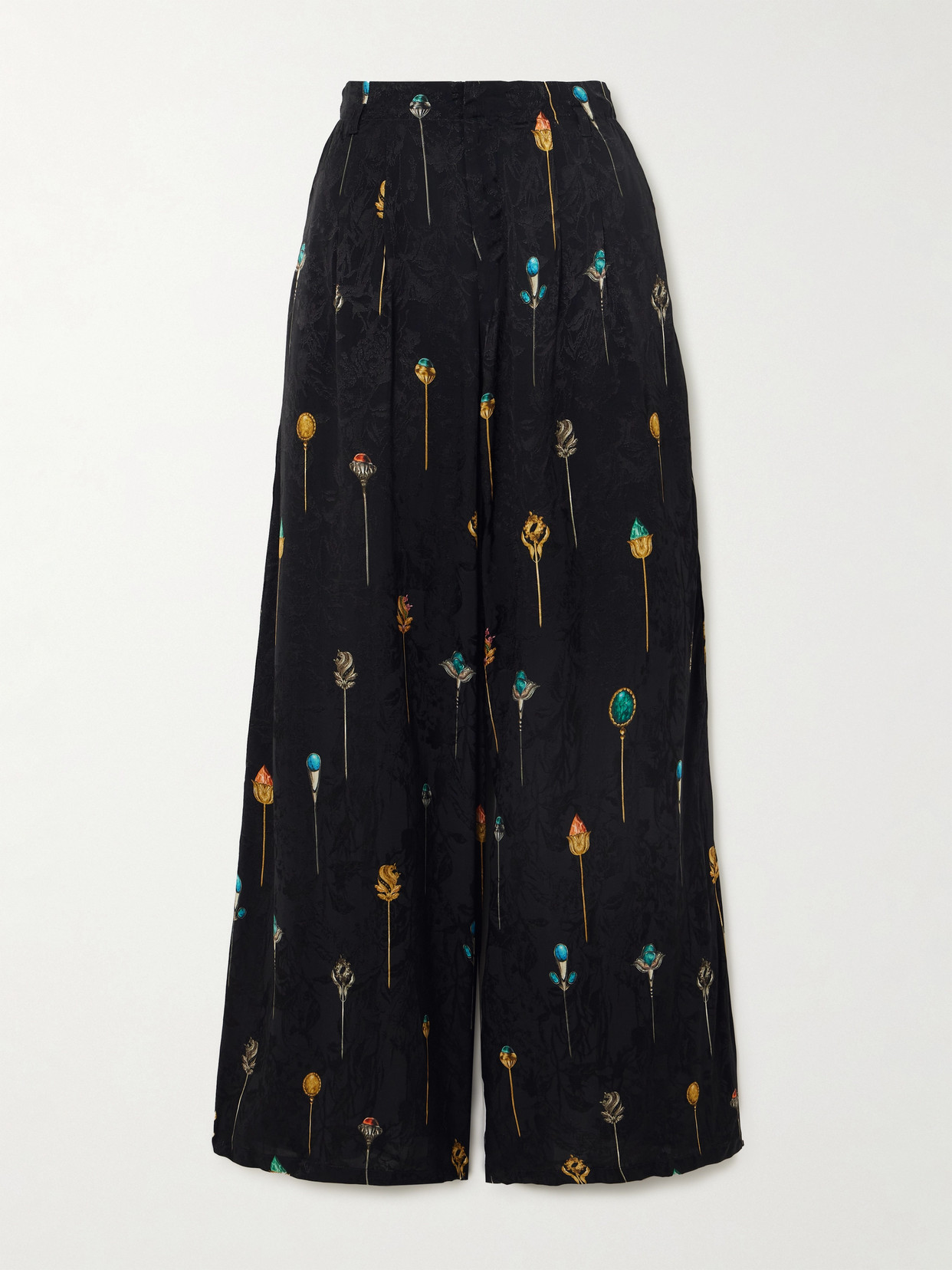 Agua By Agua Bendita + Net Sustain Piñon Ornamento Printed Jacquard Wide-leg Pants In Black