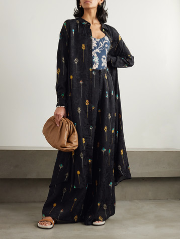 Agua by Agua Bendita Piñon Ornamento printed jacquard wide-leg pants