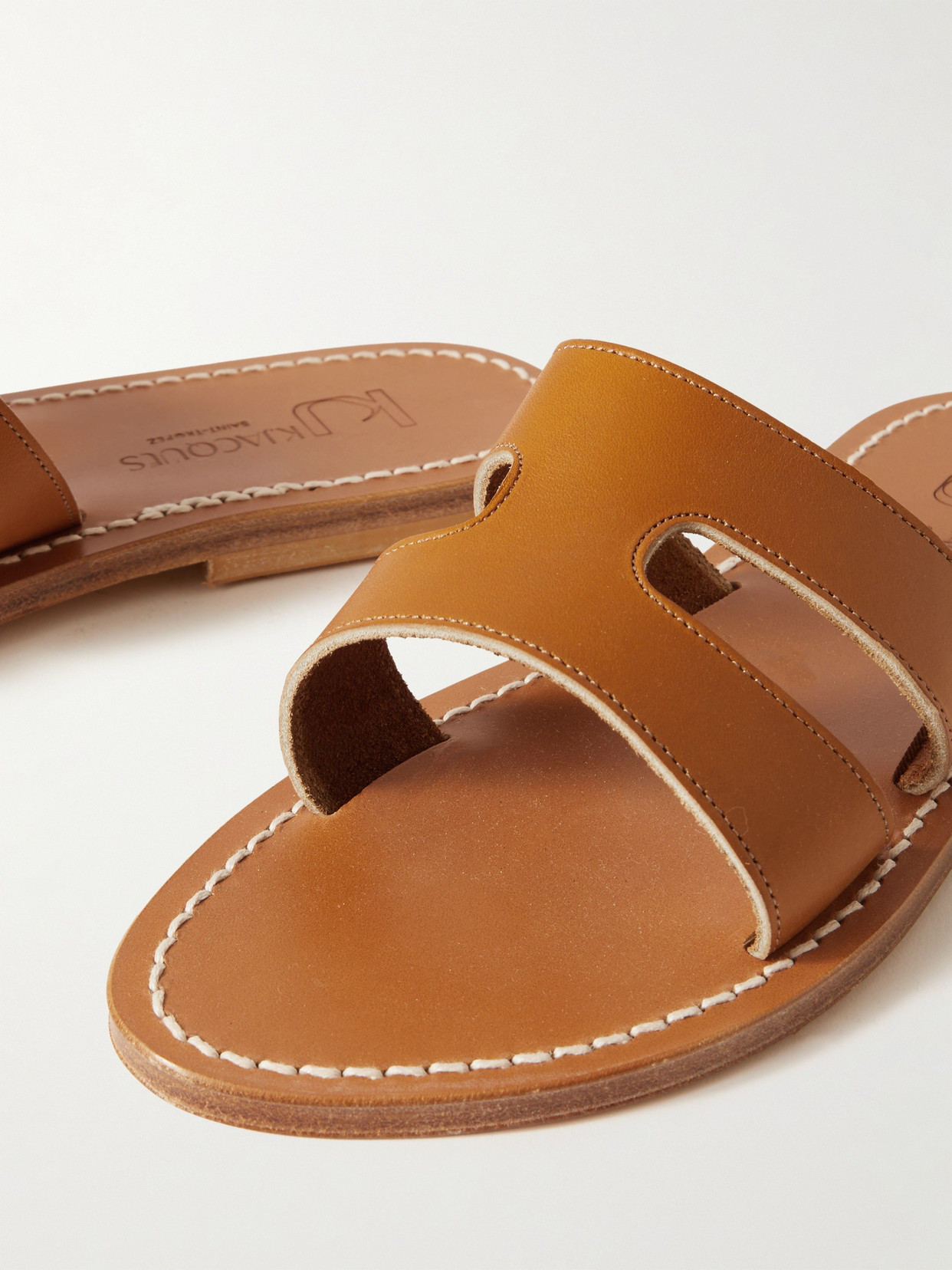 Shop Kjacques Menandre Cutout Leather Slides In Brown