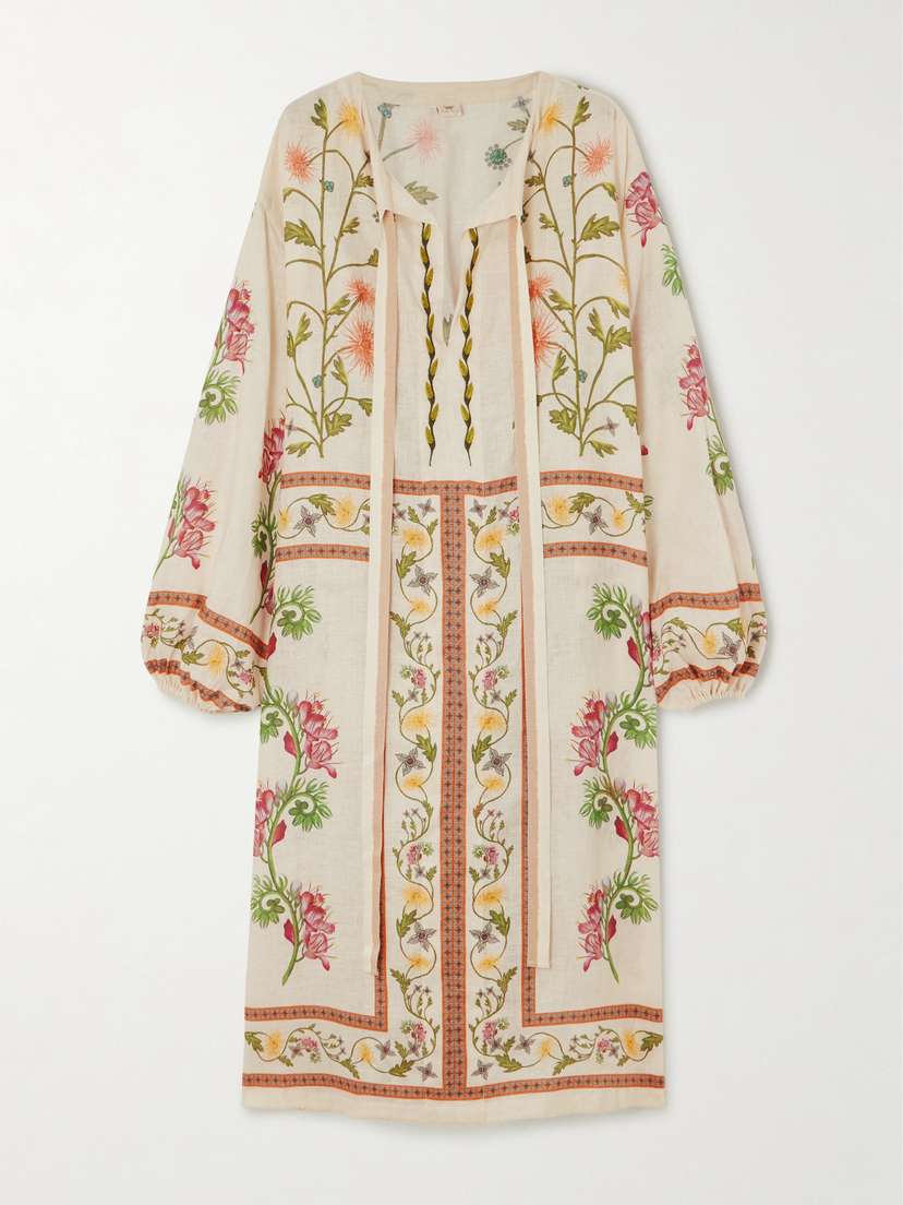 Agua by Agua Bendita Zircon Bisutería Floral-print Linen Midi Dress