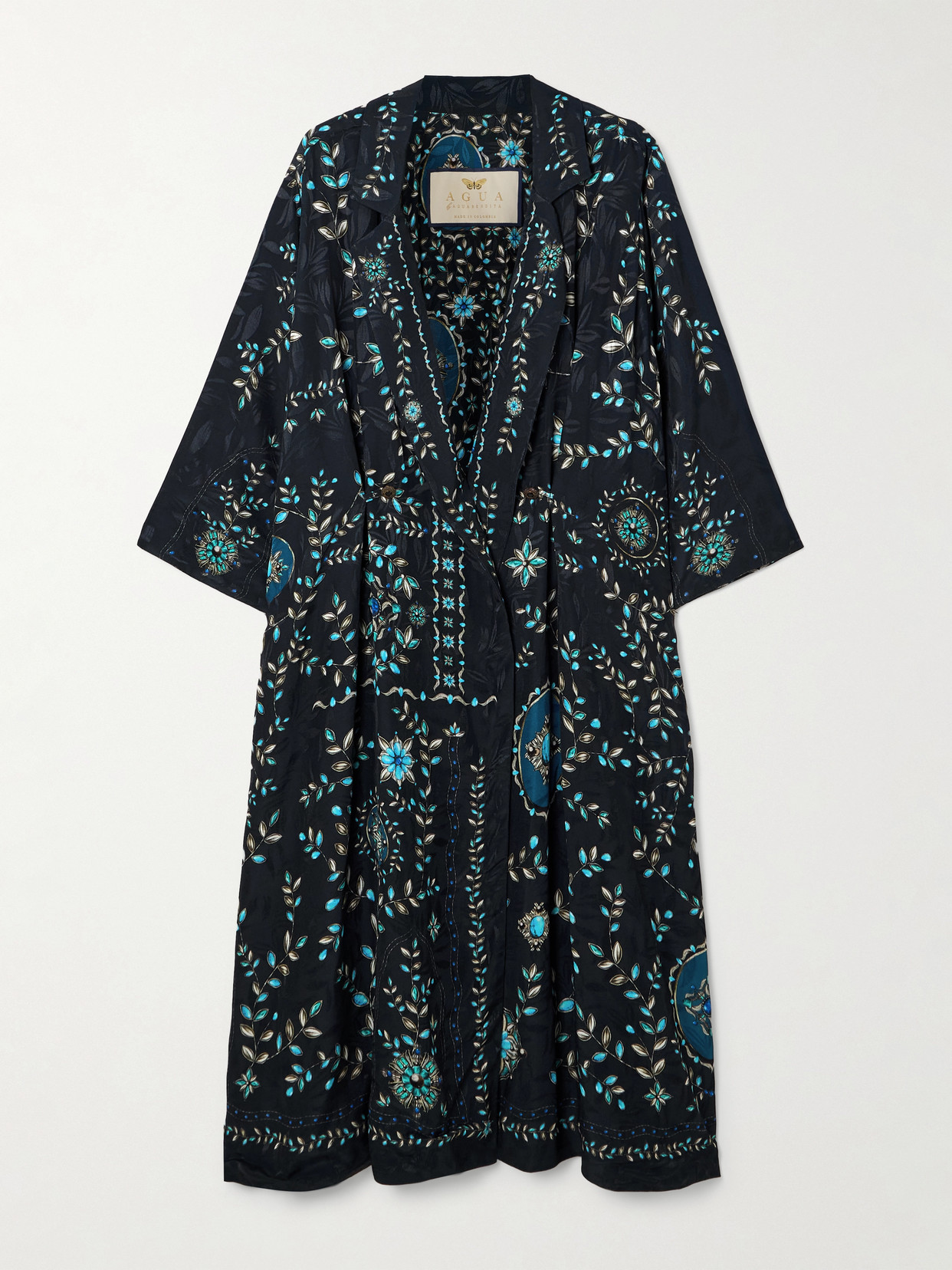 Agua By Agua Bendita Oceano Relicario Printed Twill Robe In Black