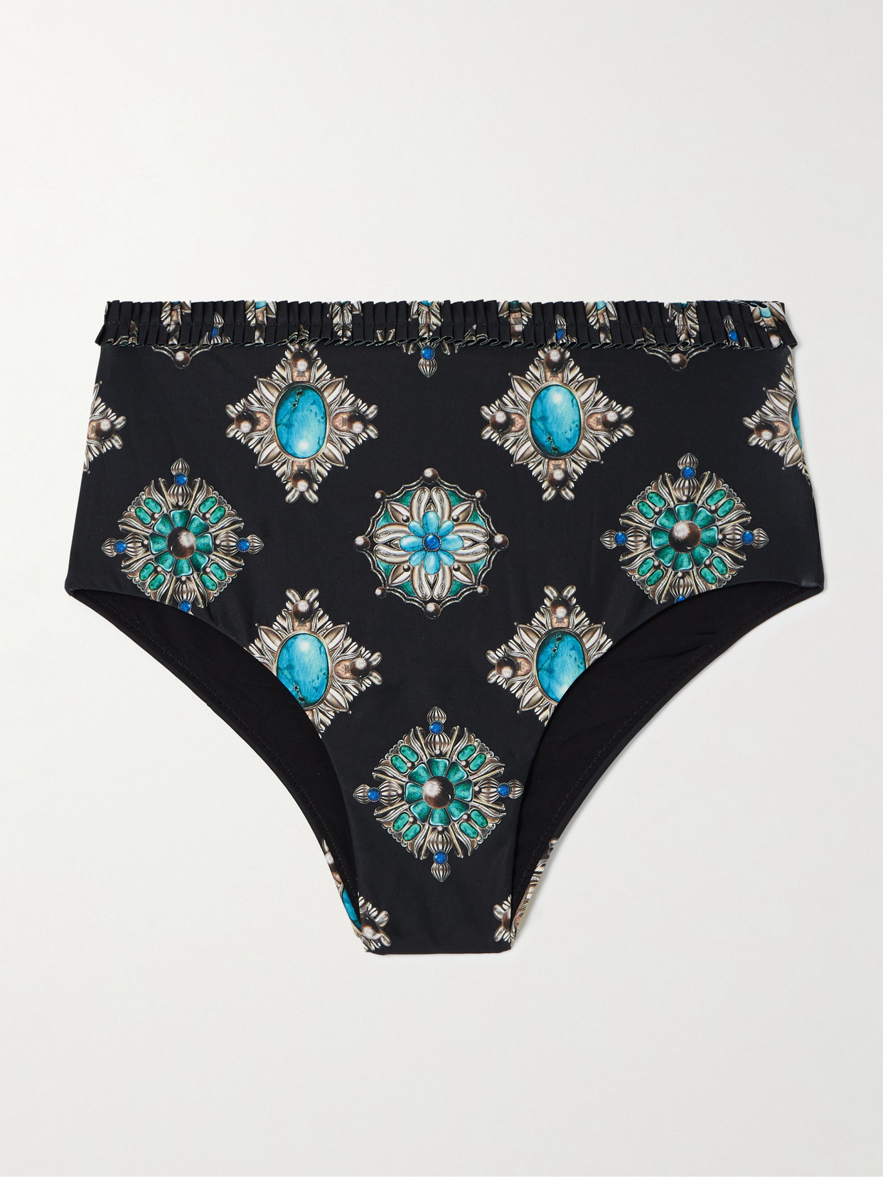 Shop Agua By Agua Bendita + Net Sustain Nopal Platero Ruffled Printed Recycled Bikini Briefs In Black