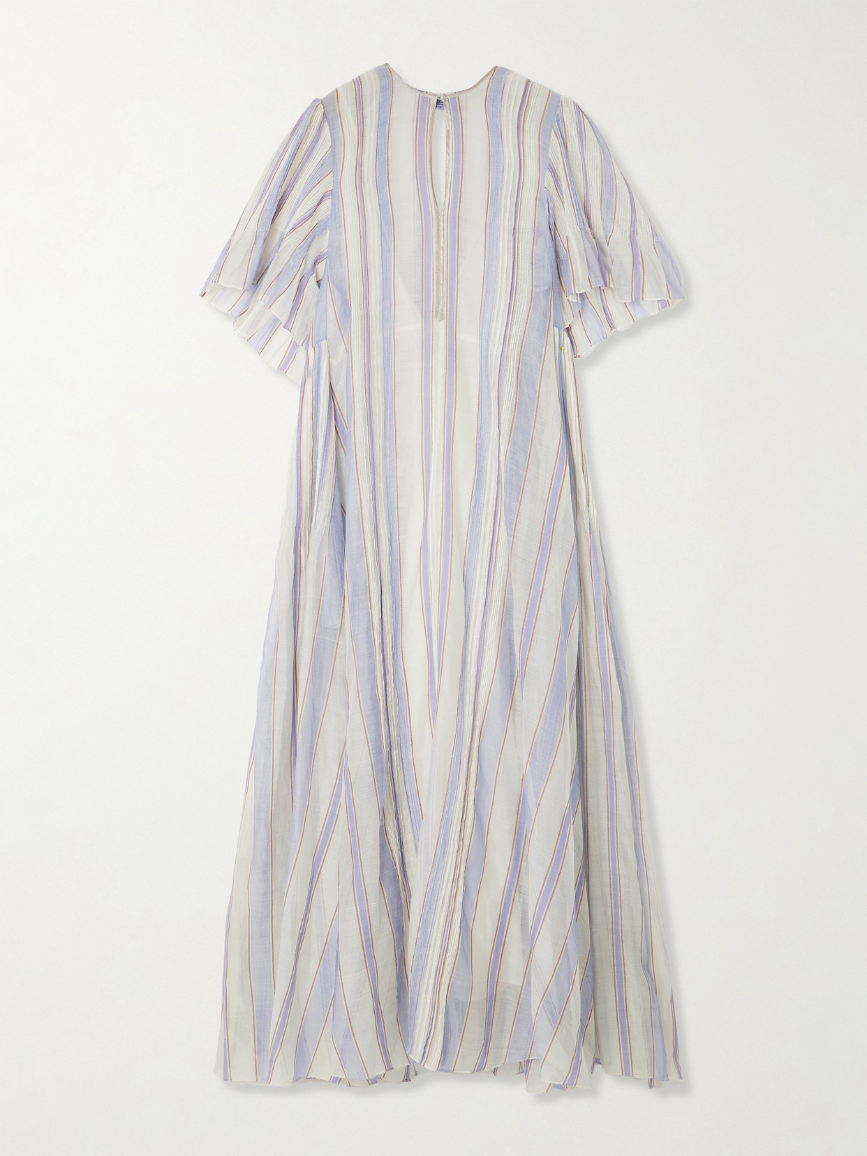 Thierry Colson Zosca Pintucked Striped Lurex-trimmed Cotton And Silk-blend Voile Maxi Dress In Cream