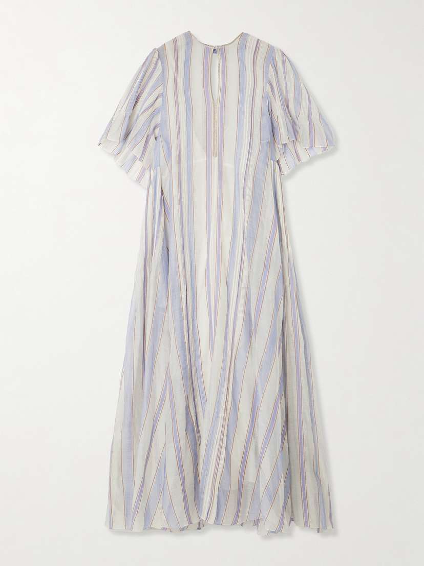 Thierry Colson Zosca Pintucked Striped Lurex-trimmed Cotton And Silk-blend Voile Maxi Dress