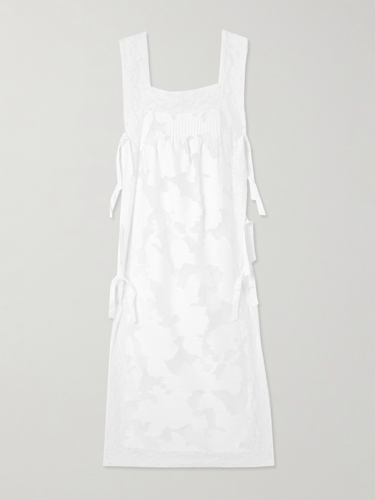 Loretta Caponi Bow-embellished Corded Lace Dress In White