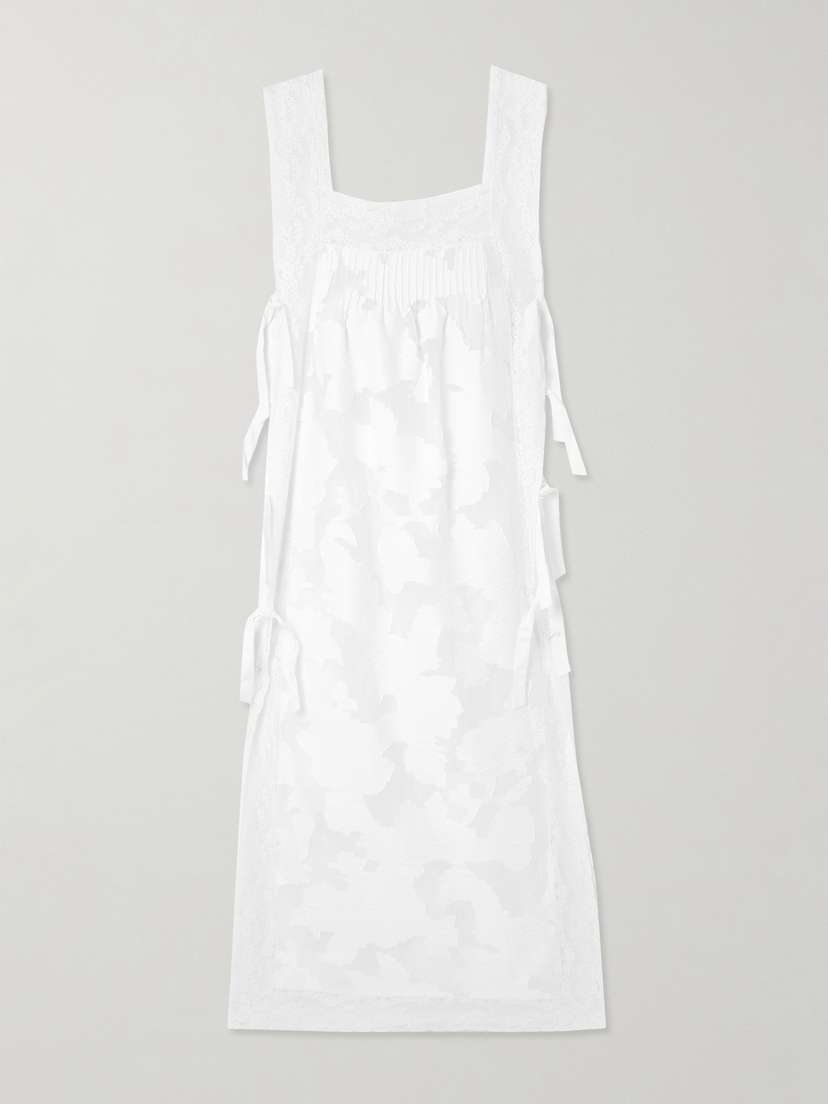 Loretta Caponi Bow-embellished Corded Lace Dress