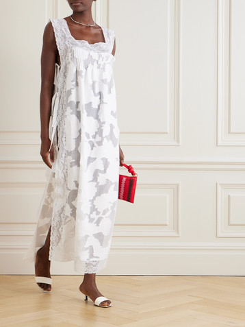 Loretta Caponi Bow-embellished corded lace dress