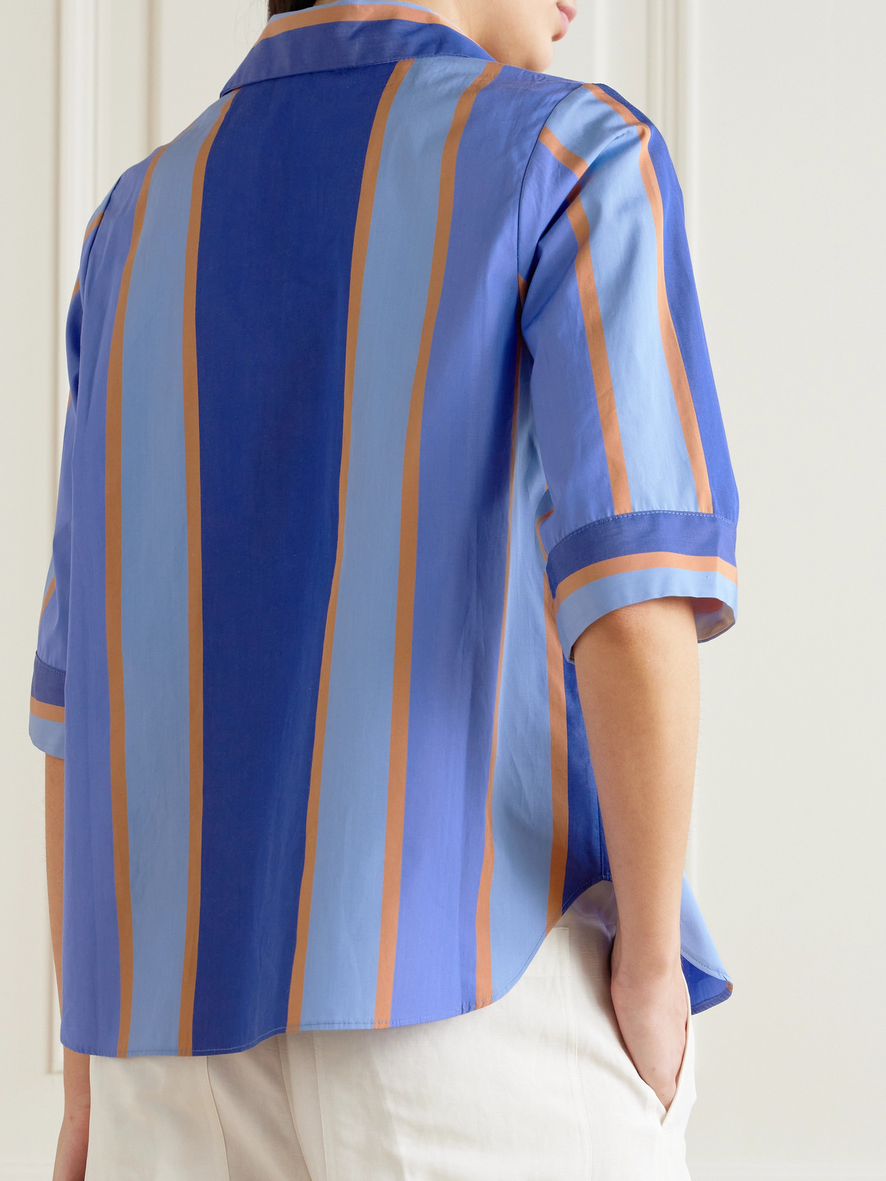 Shop Thierry Colson Zouk Striped Cotton-poplin Shirt In Blue