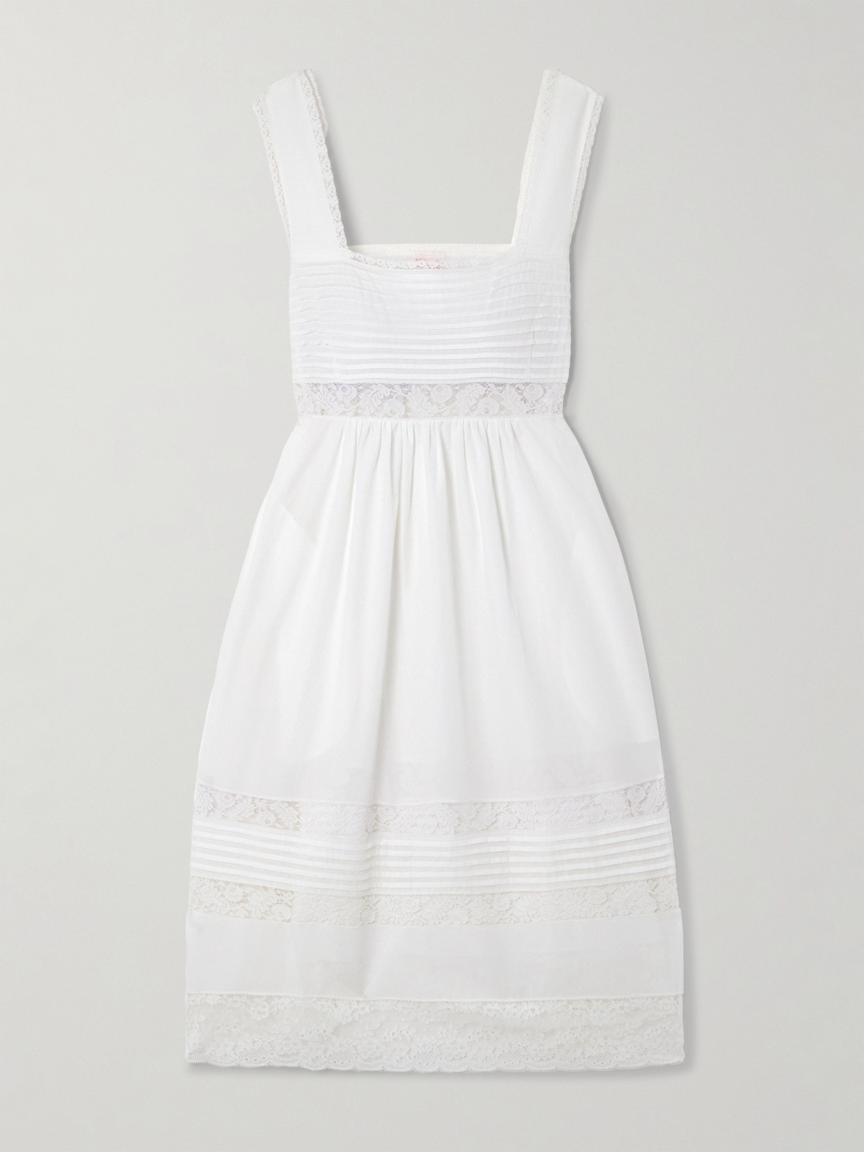 Loretta Caponi Rossana Lace-trimmed Pleated Cotton-poplin Mini Dress In White