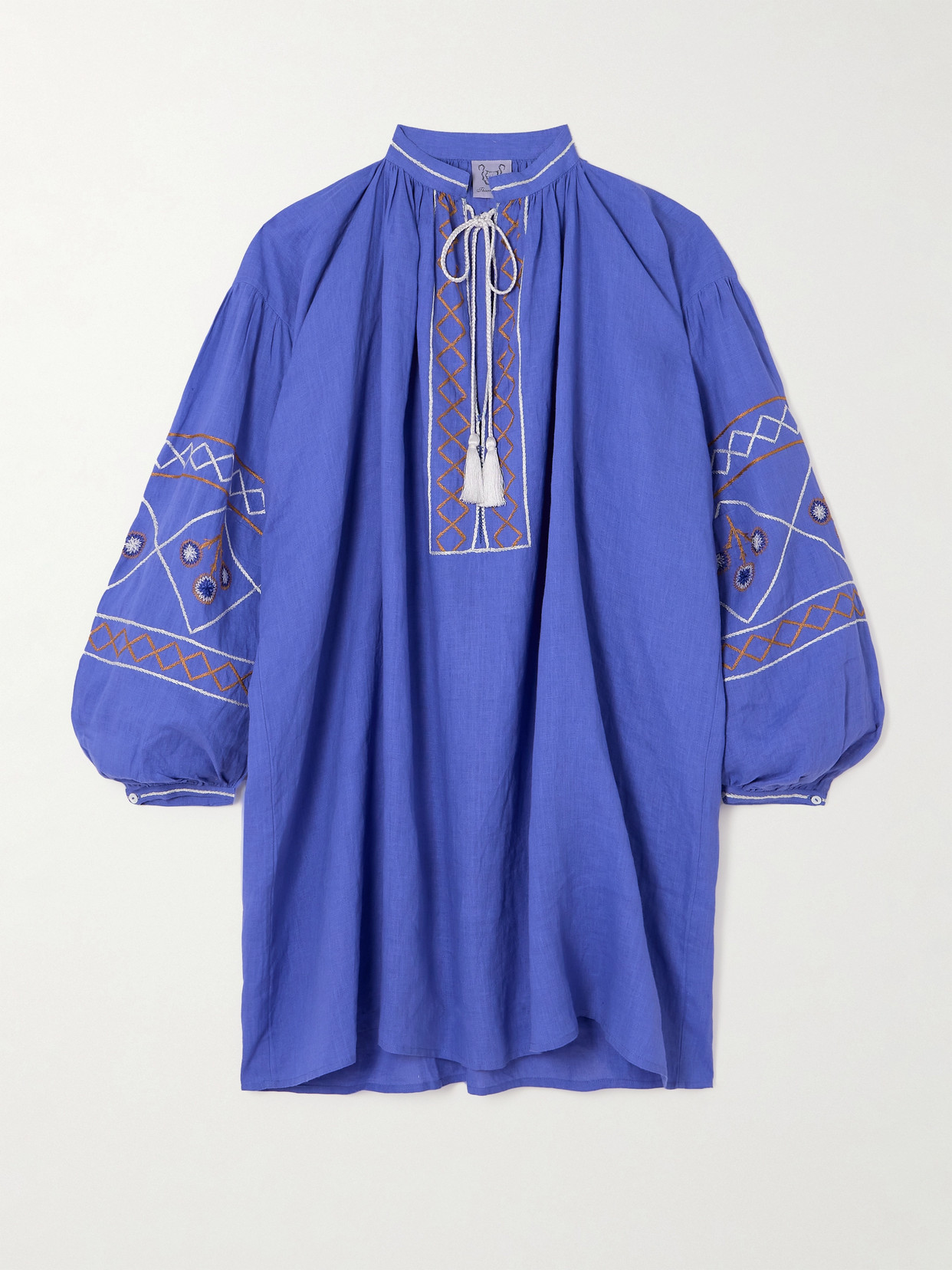 Thierry Colson - Guise Tasseled Embroidered Linen Mini Dress - Purple