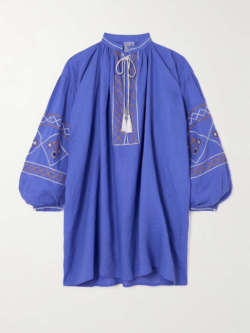 Thierry Colson Guise Tasseled Embroidered Linen Mini Dress - x large