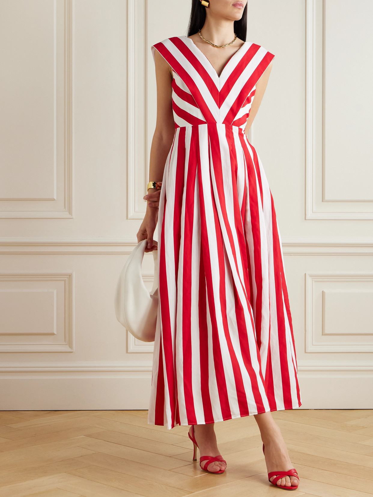 Loretta Caponi Graziella Striped Poplin Maxi Dress In Red