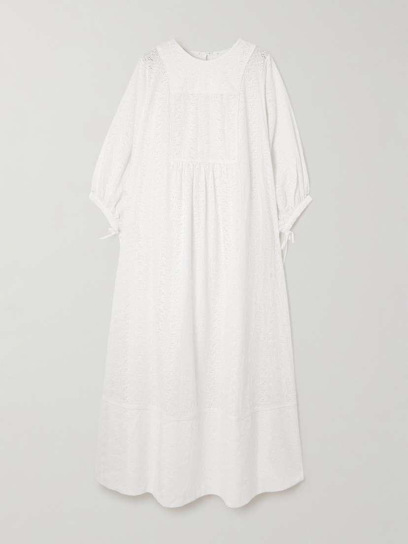 Loretta Caponi Ariel Broderie Anglaise Cotton Maxi Dress