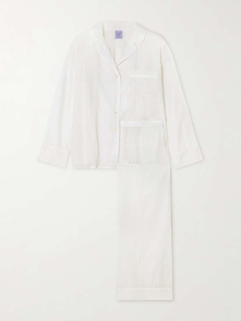 Thierry Colson Albertine Pintucked Embroidered Cotton-voile Pajama Set