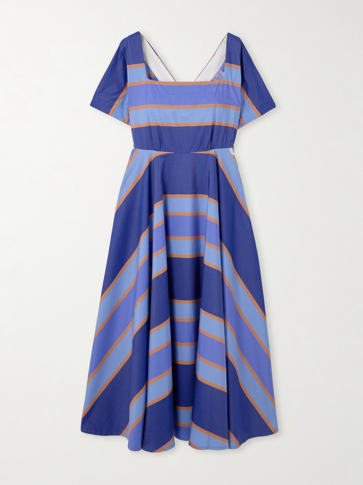 Thierry Colson Allegria Pleated Striped Cotton-poplin Wrap Midi Dress In Blue