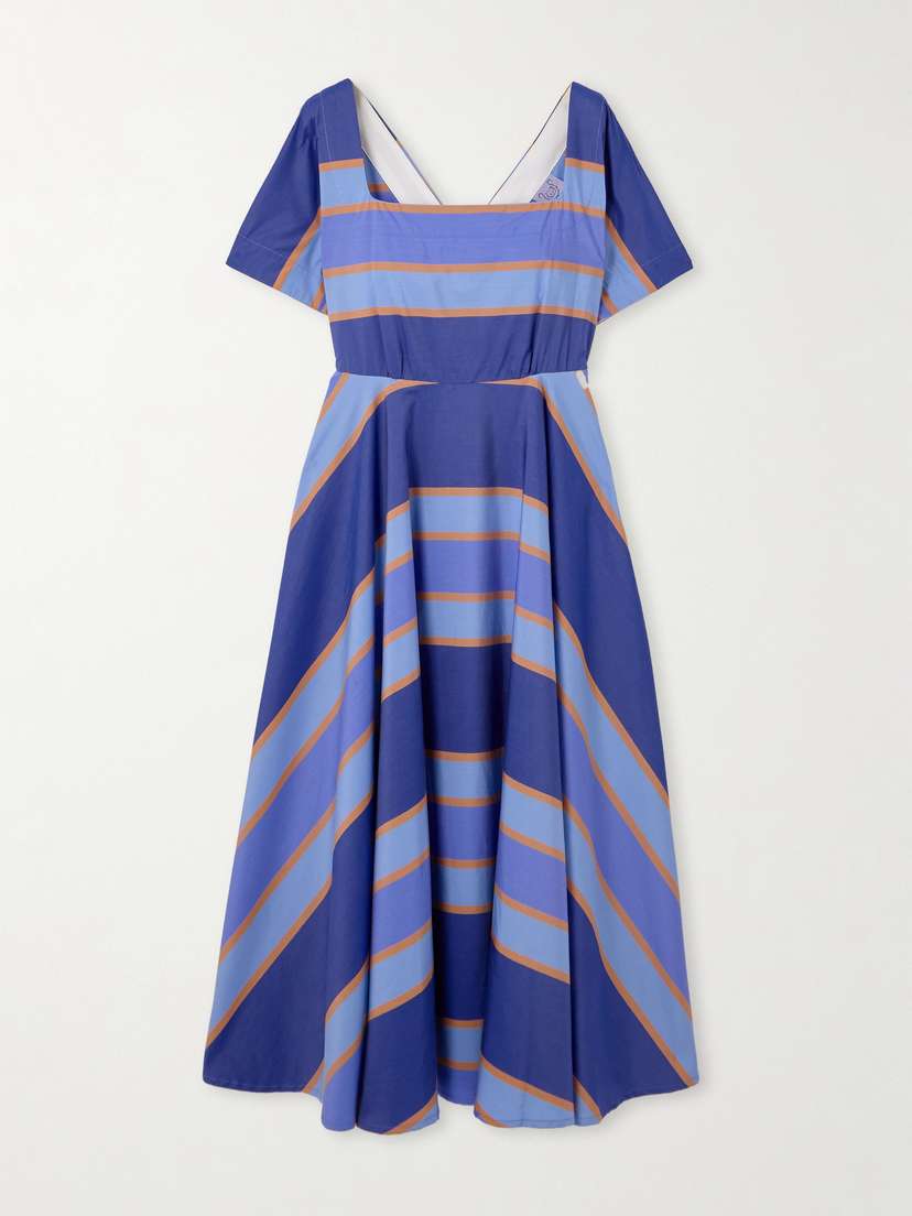Thierry Colson Allegria Pleated Striped Cotton-poplin Wrap Midi Dress