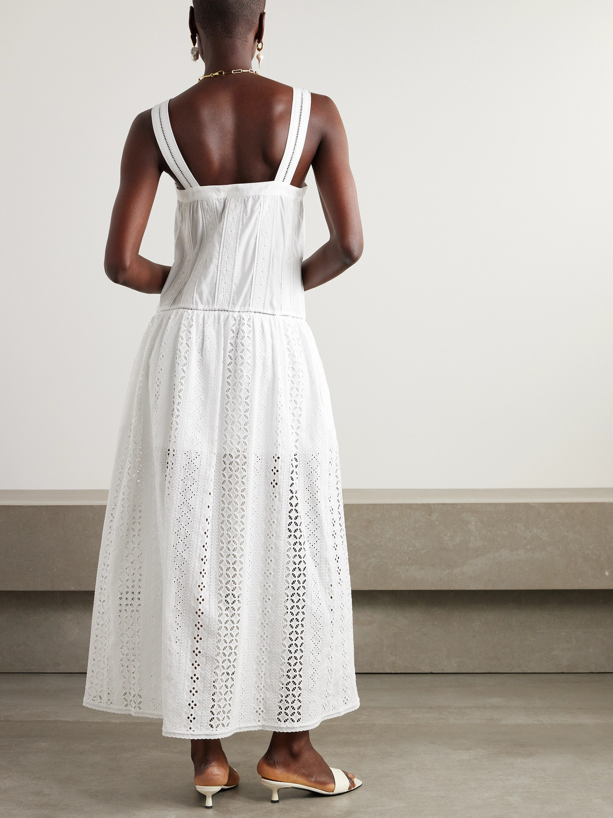 Shop Loretta Caponi Cassiopea Bow-detailed Broderie Anglaise And Cotton-poplin Maxi Dress In White