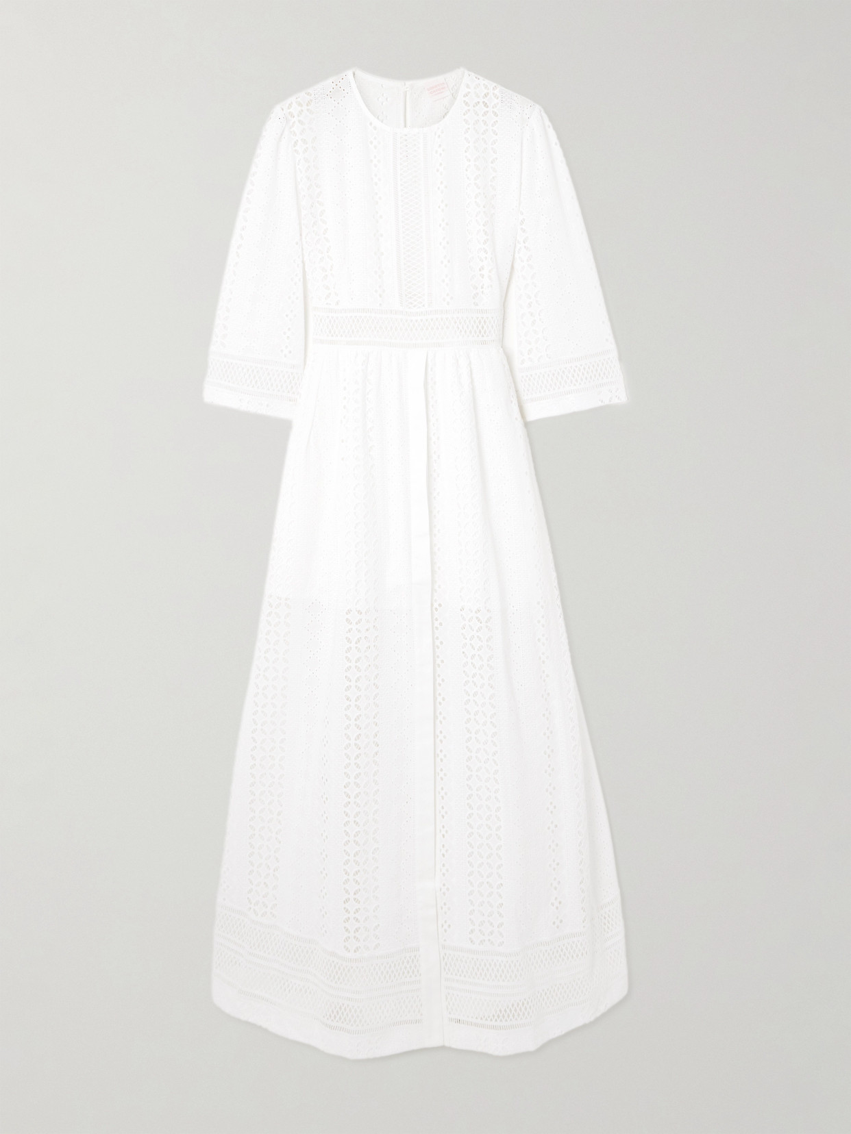 Loretta Caponi Broderie Anglaise Cotton Midi Dress In White