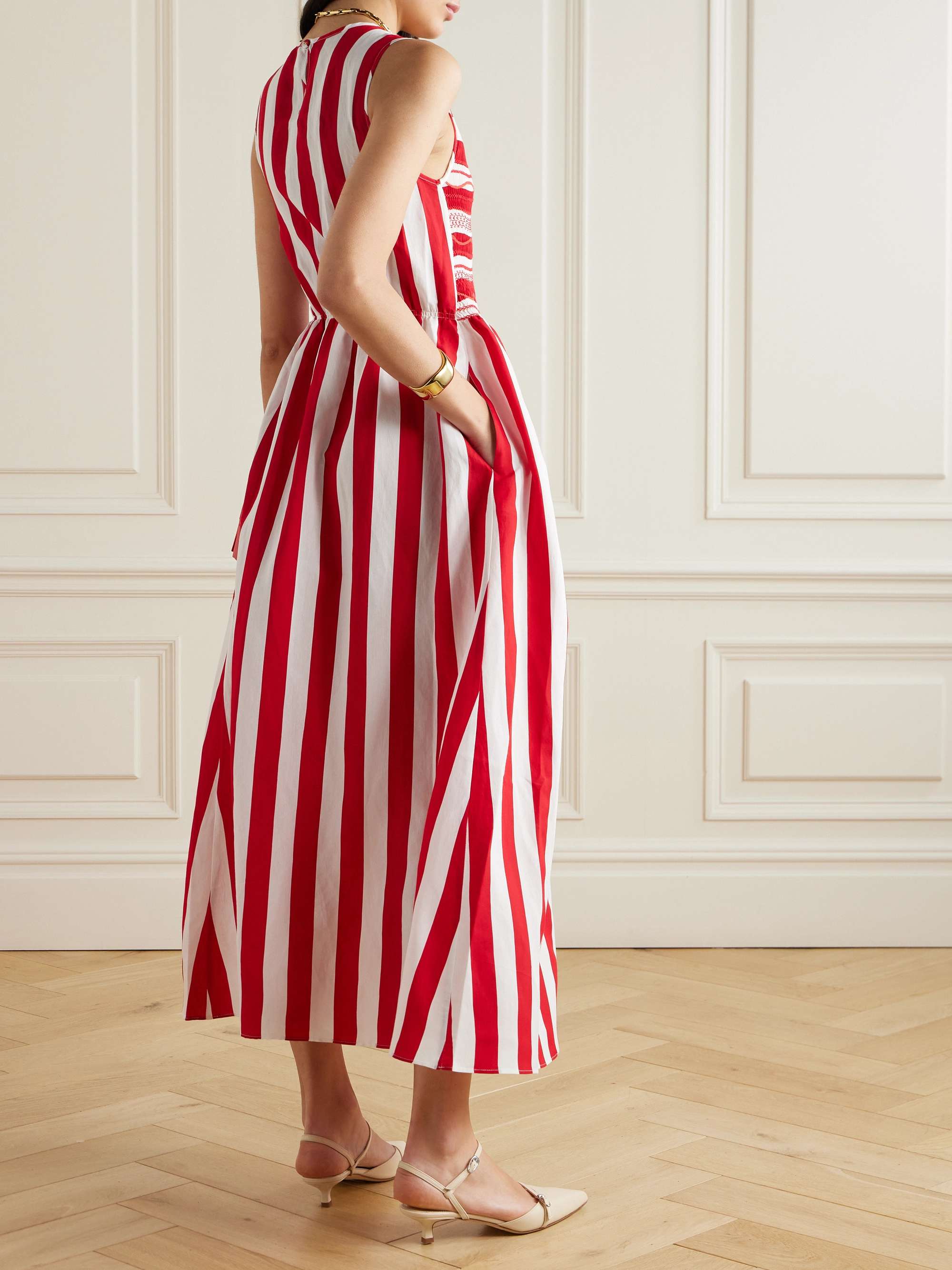 LORETTA CAPONI + NET SUSTAIN Gioia smocked floral-print poplin midi dress