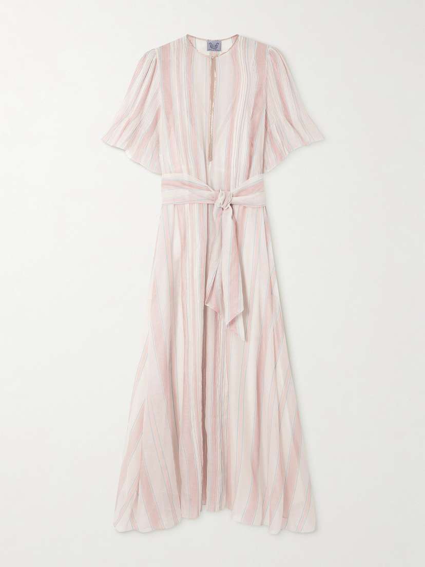 Thierry Colson Zosca Pintucked Striped Lurex-trimmed Cotton And Silk-blend Voile Maxi Dress
