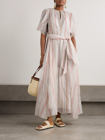 THIERRY COLSON Zosca pintucked striped Lurex-trimmed cotton and silk-blend voile maxi dress