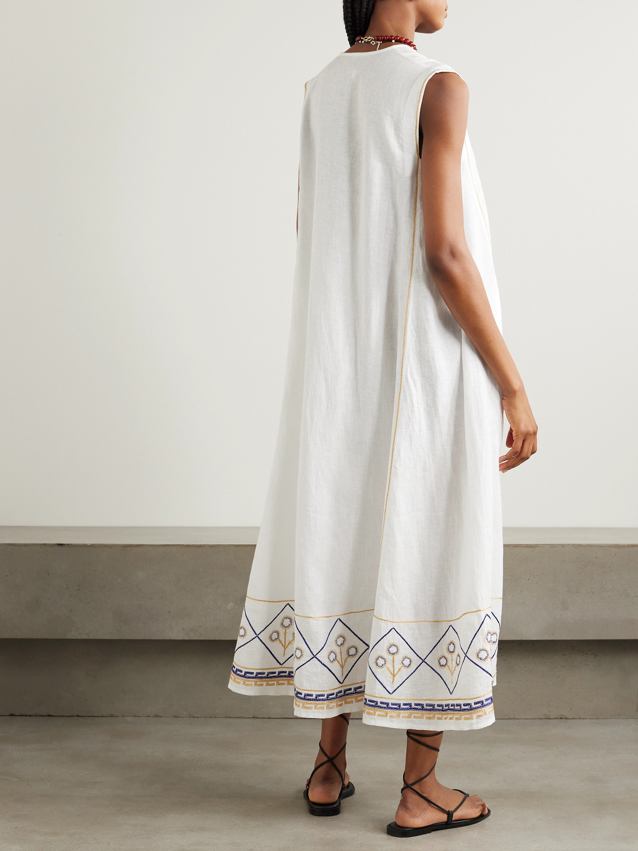 Shop Thierry Colson Apolonia Embroidered Linen Kaftan In White