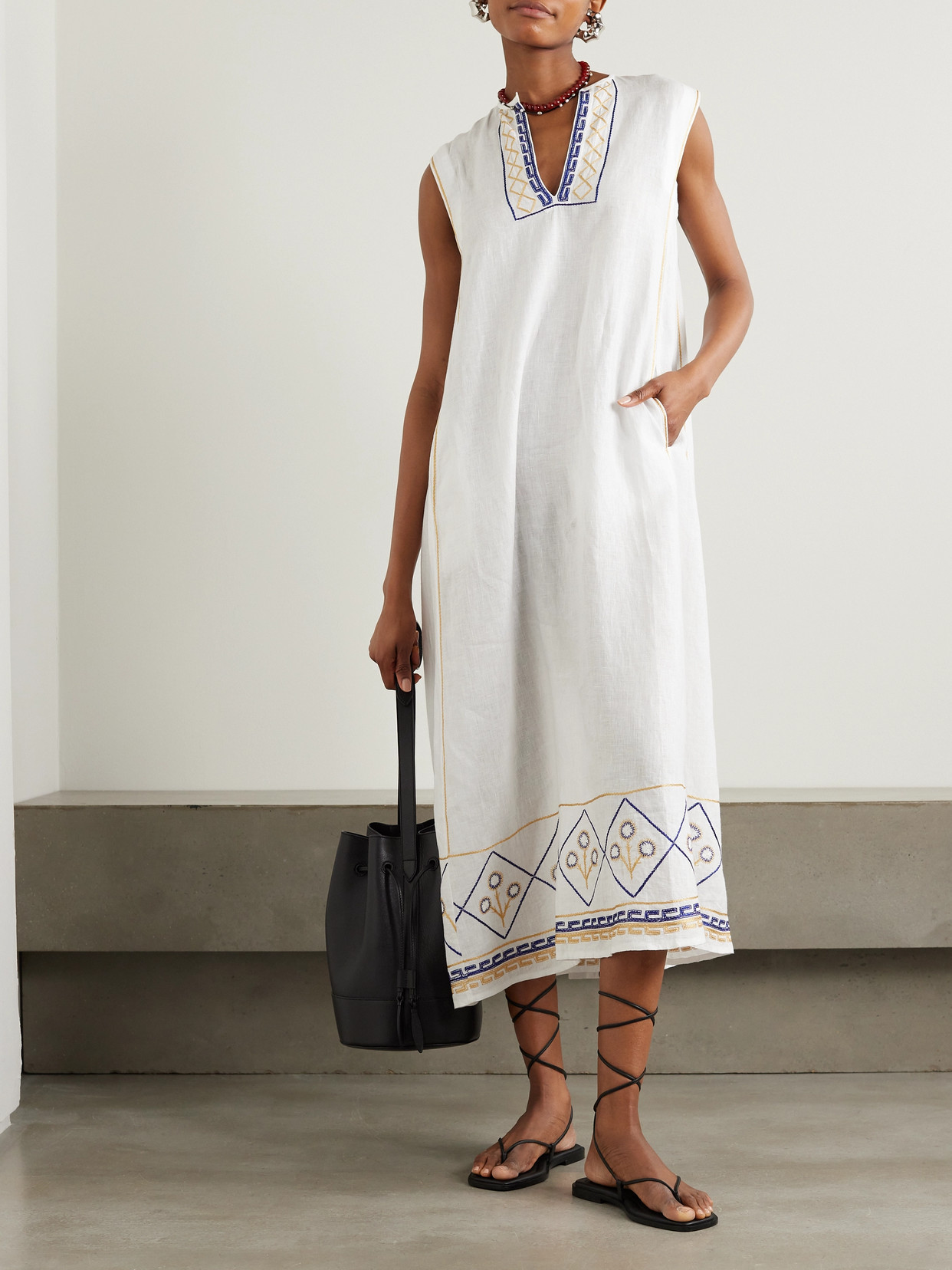 Shop Thierry Colson Apolonia Embroidered Linen Kaftan In White