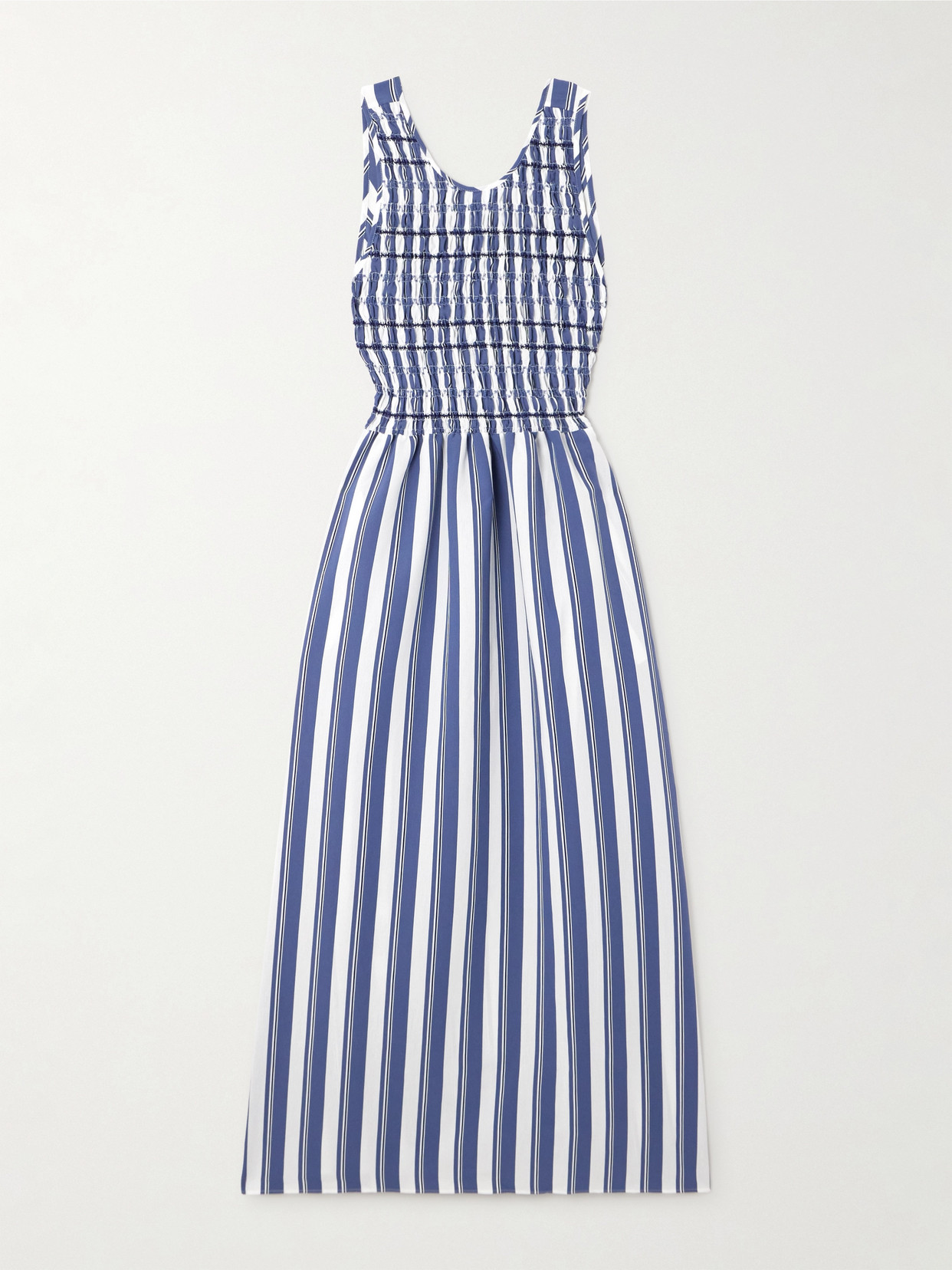 Loretta Caponi Erika Embroidered Striped Poplin Midi Dress In Blue