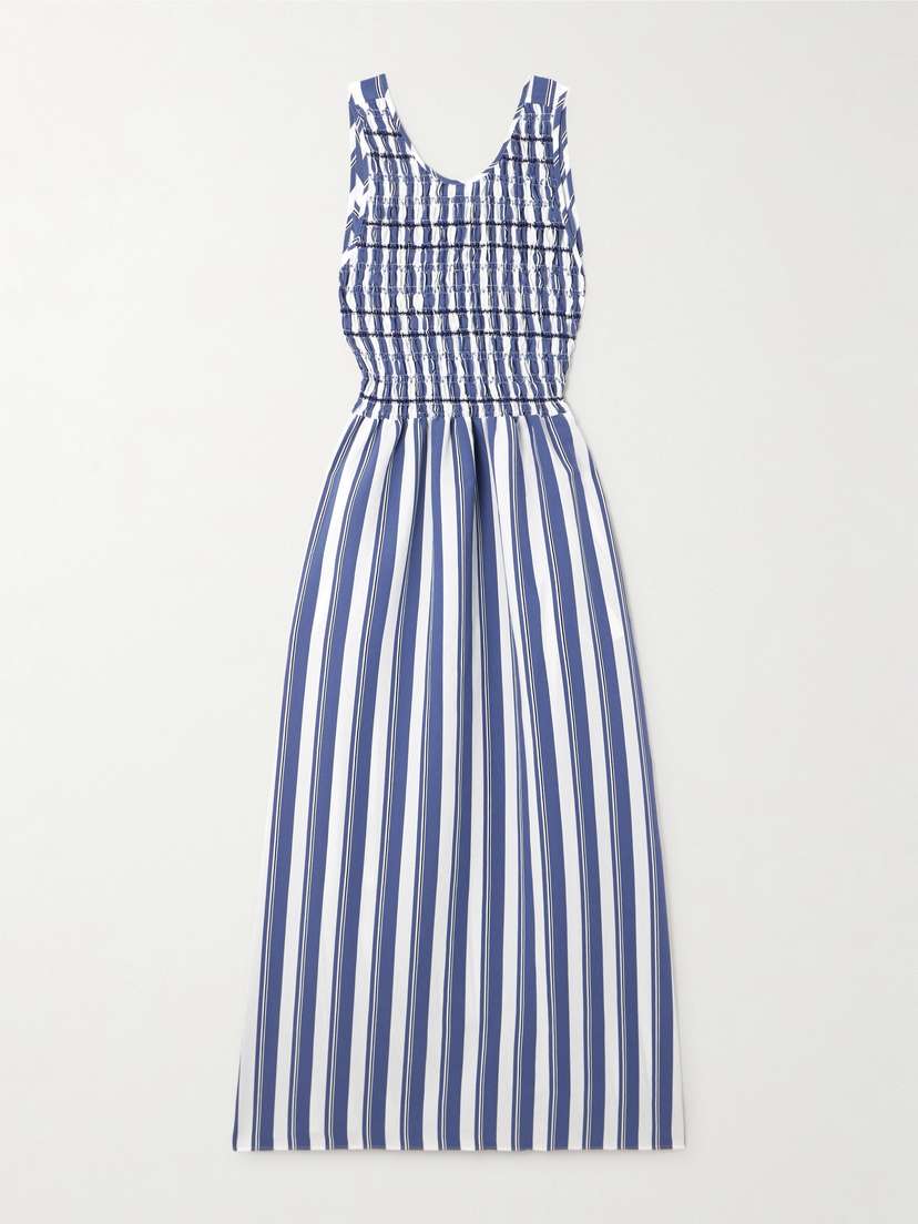 Loretta Caponi Erika Embroidered Striped Poplin Midi Dress