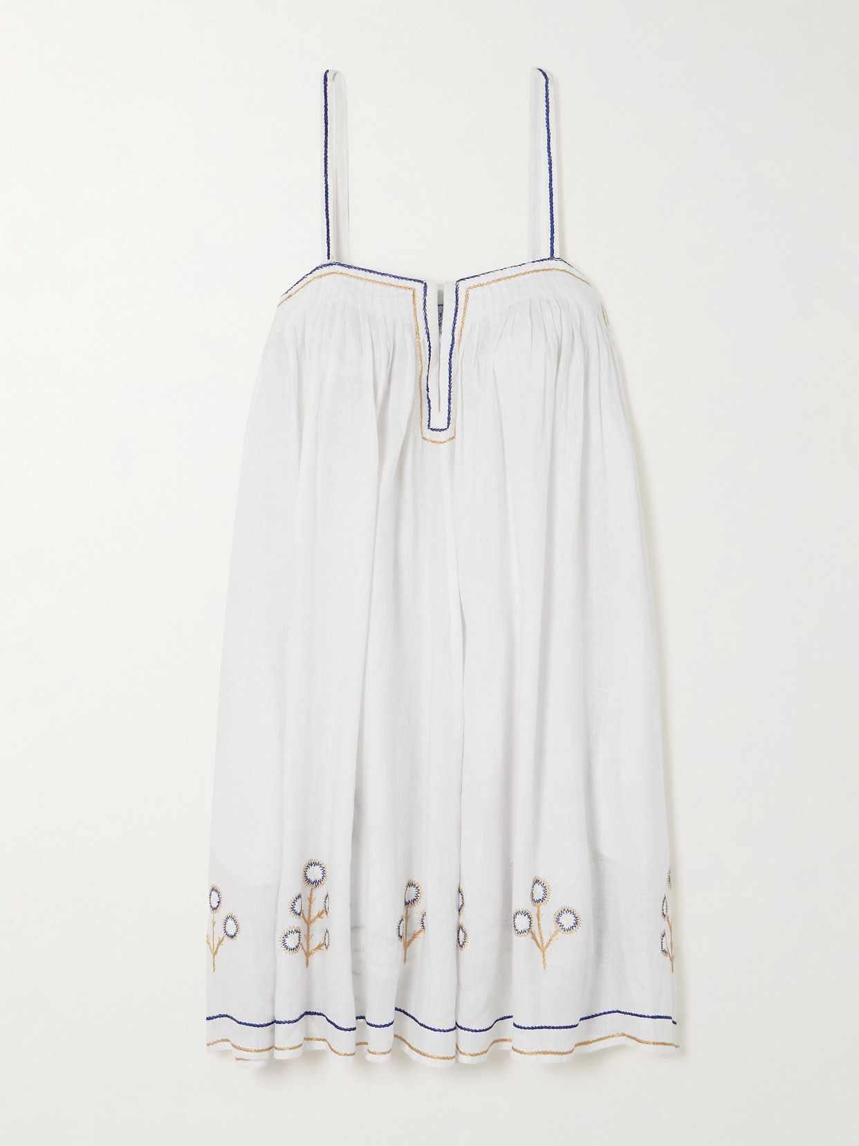 Thierry Colson Zenobia Pintucked Embroidered Linen Mini Dress In White