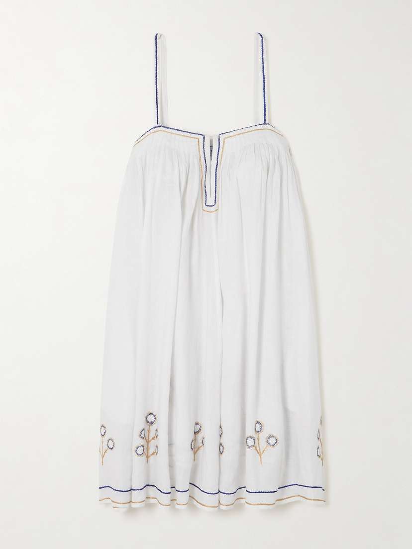 Thierry Colson Zenobia Pintucked Embroidered Linen Mini Dress