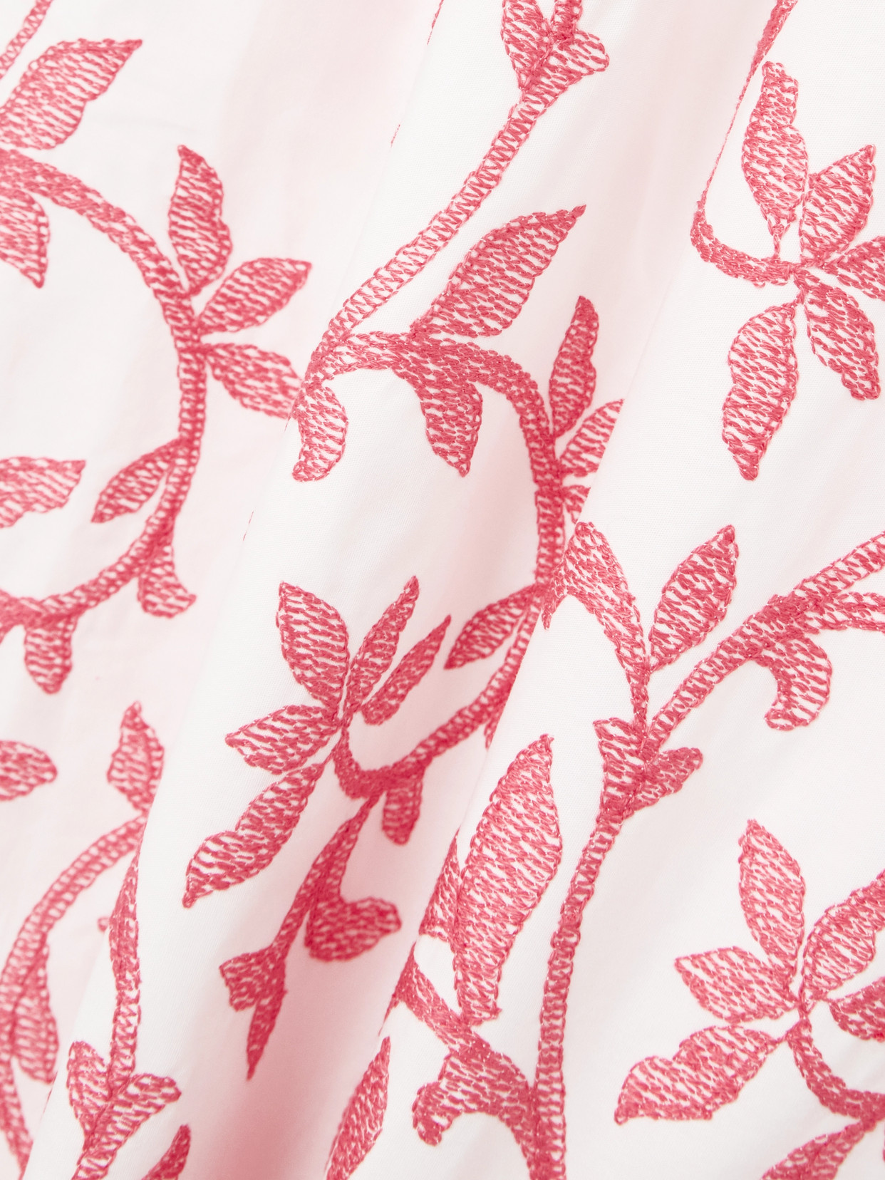 LORETTA CAPONI DAISY BELTED EMBROIDERED COTTON-POPLIN MIDI DRESS