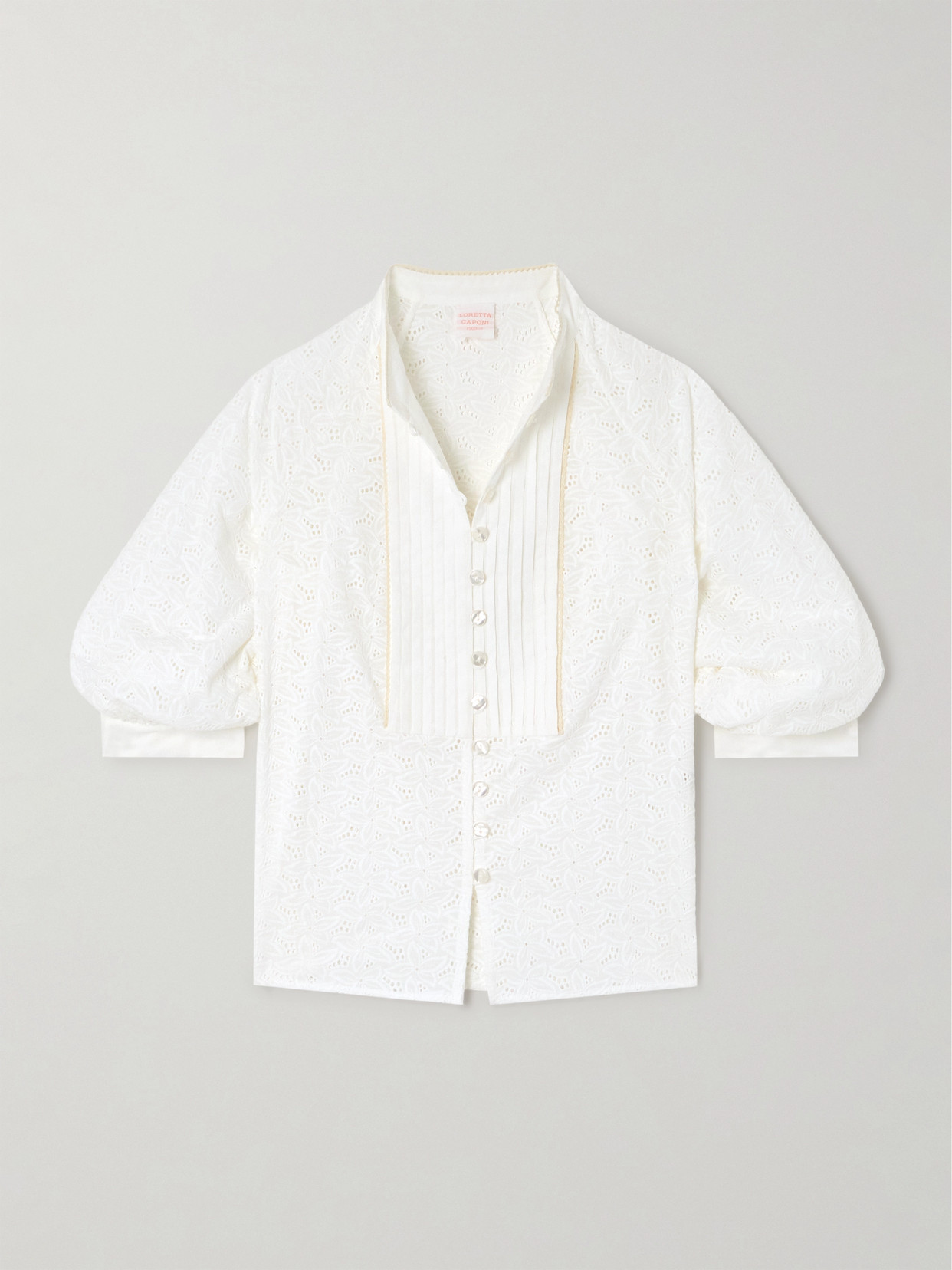 Loretta Caponi Brunella Pintucked Broderie Anglaise Cotton Blouse In White