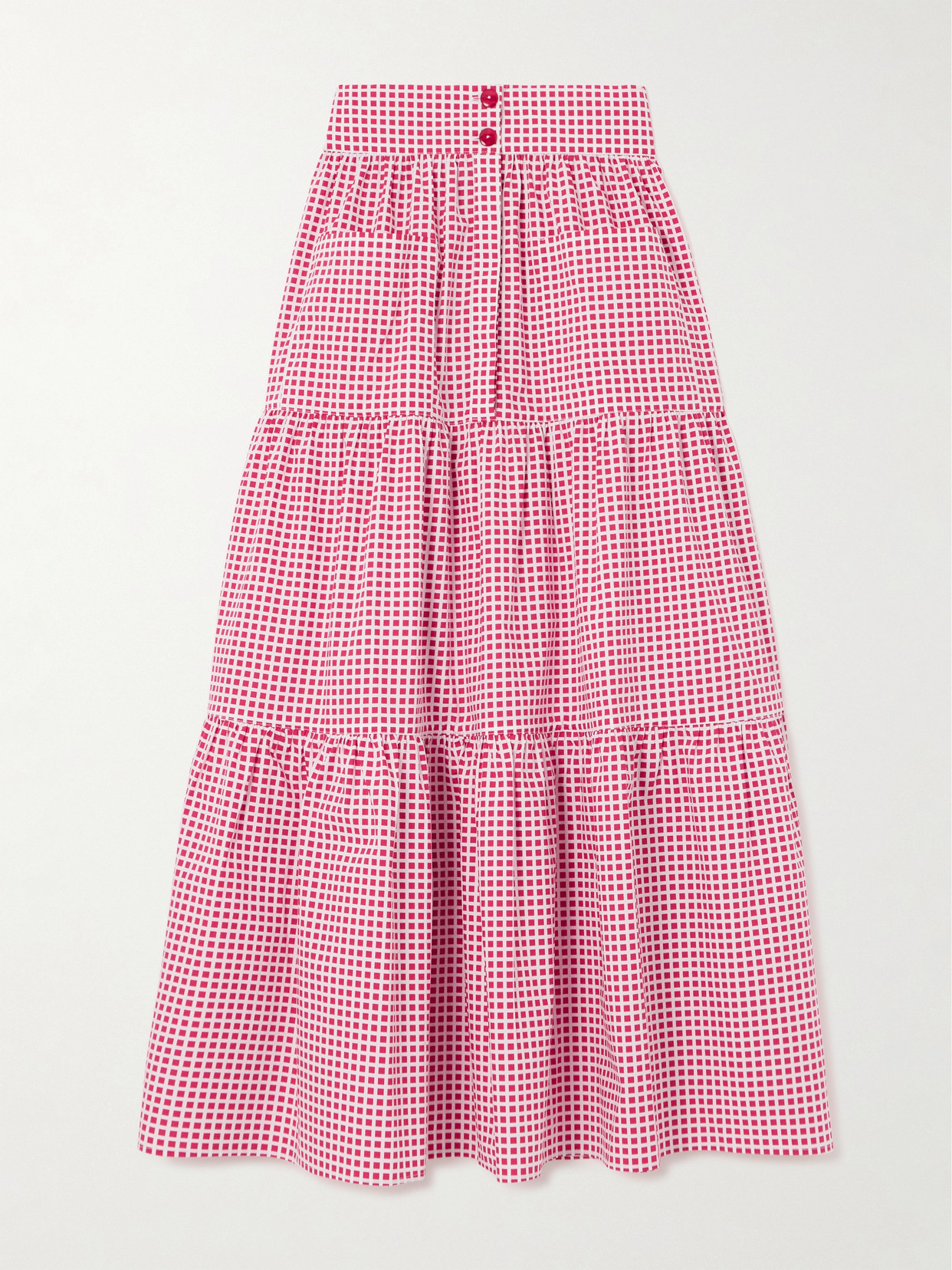 Loretta Caponi Nuvola Tiered Checked Cotton-poplin Maxi Skirt In Red