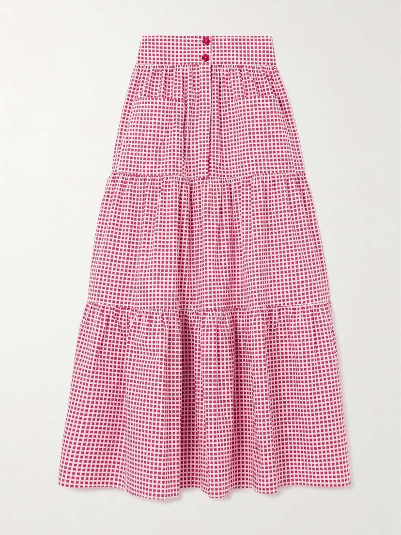Loretta Caponi Nuvola Tiered Checked Cotton-poplin Maxi Skirt