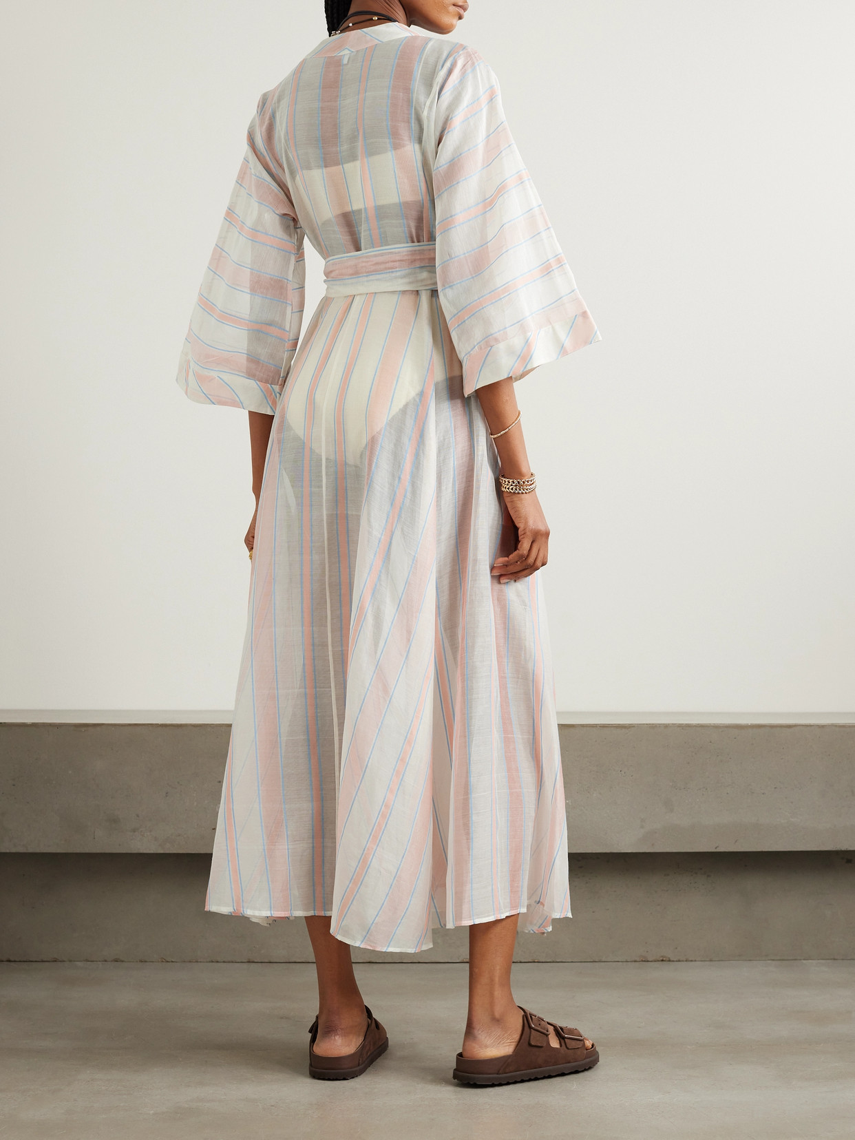 Thierry Colson Almudena Striped Cotton And Silk-blend Voile Maxi Dress In Pink