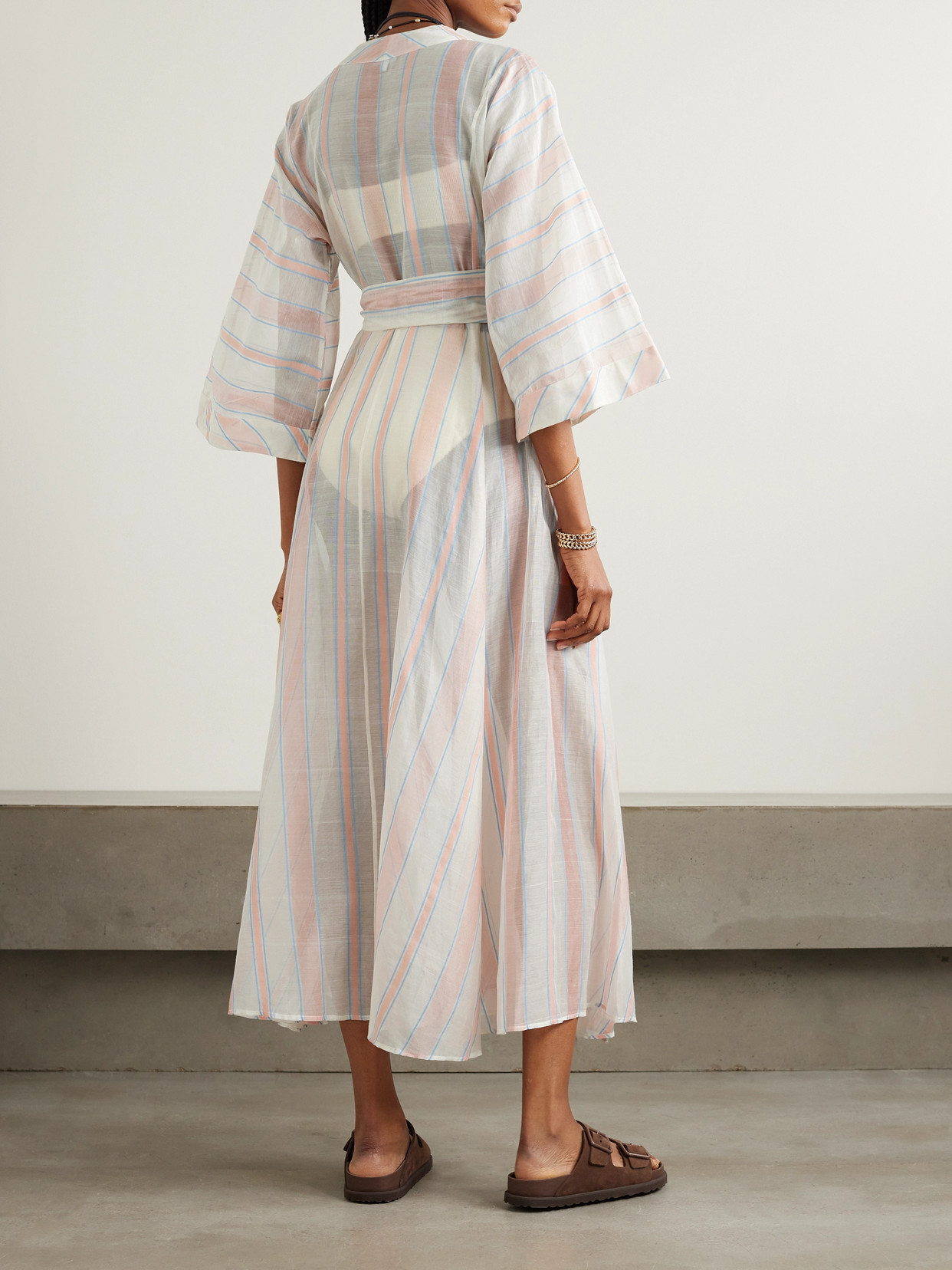 Shop Thierry Colson Almudena Striped Cotton And Silk-blend Voile Maxi Dress In Pink