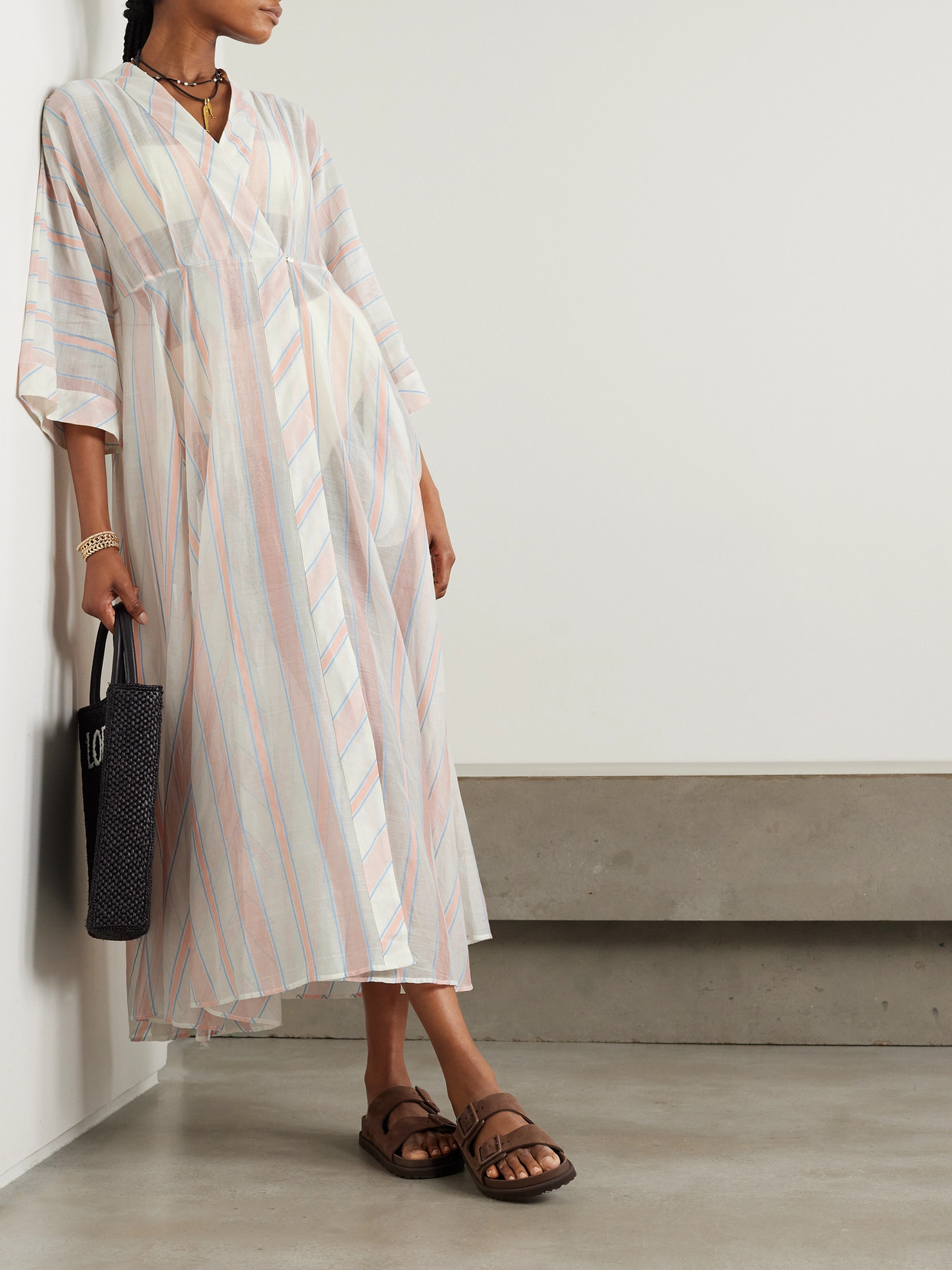 Thierry Colson Almudena Striped Cotton And Silk-blend Voile Maxi Dress In Pink