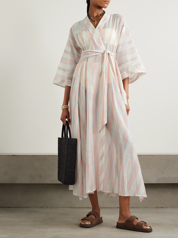 THIERRY COLSON Almudena striped cotton and silk-blend voile maxi dress