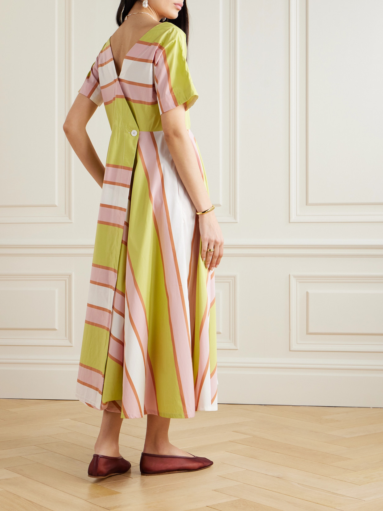 Shop Thierry Colson Allegria Pleated Striped Cotton-poplin Midi Wrap Dress In Pink