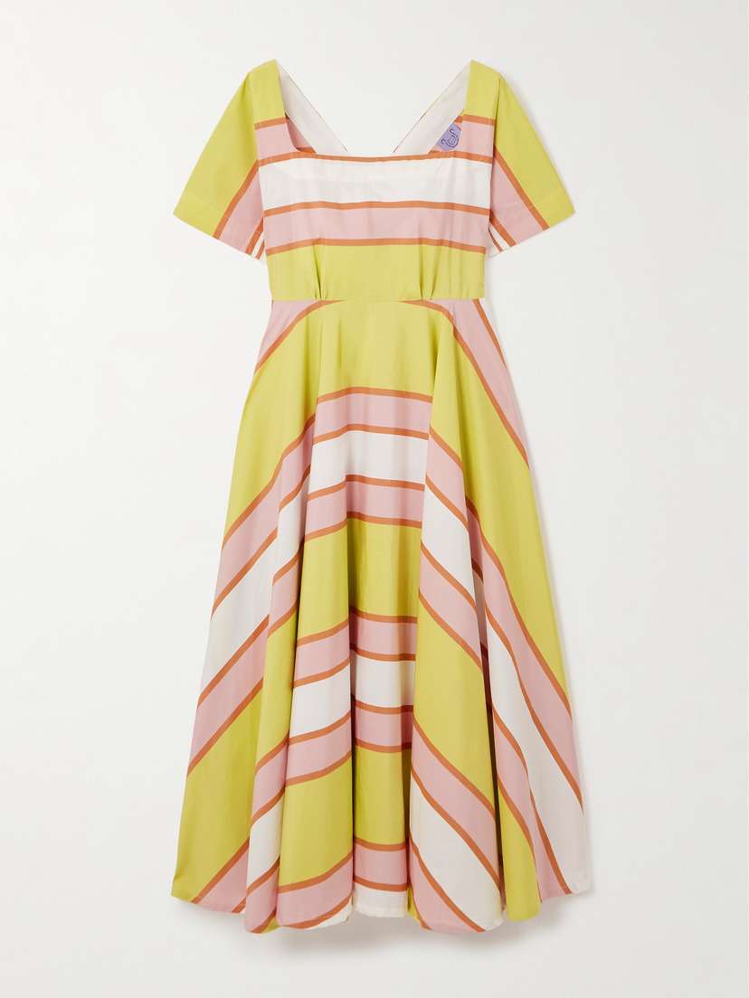 Thierry Colson Allegria Pleated Striped Cotton-poplin Midi Wrap Dress